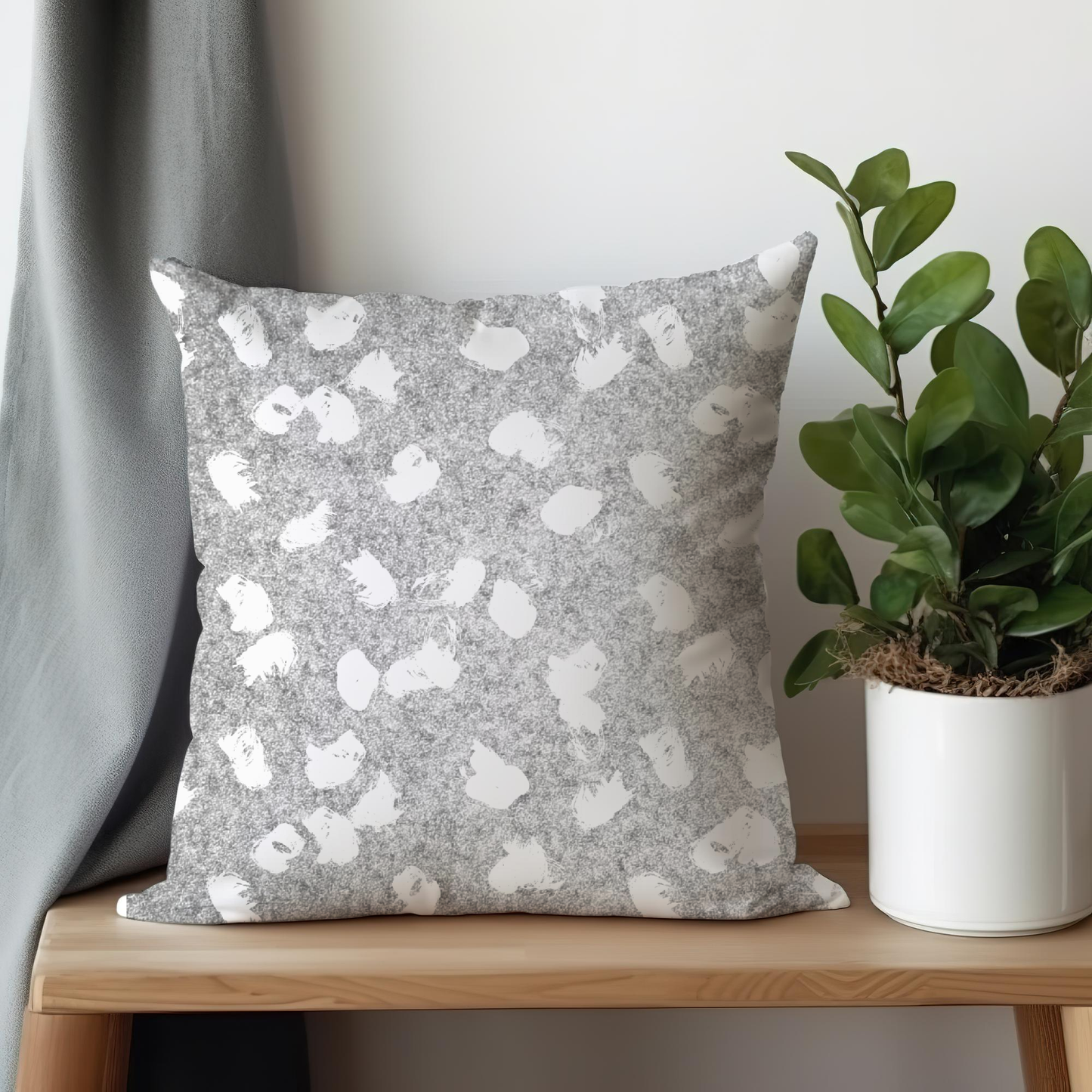 Grey & White Spots Pillow- Soft or Linen