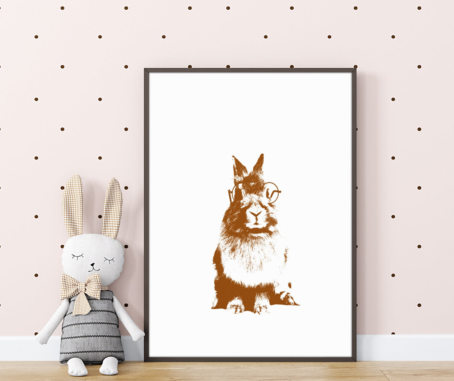 Brown woodland animal wall art, bunny nursery wall art décor- Print Only