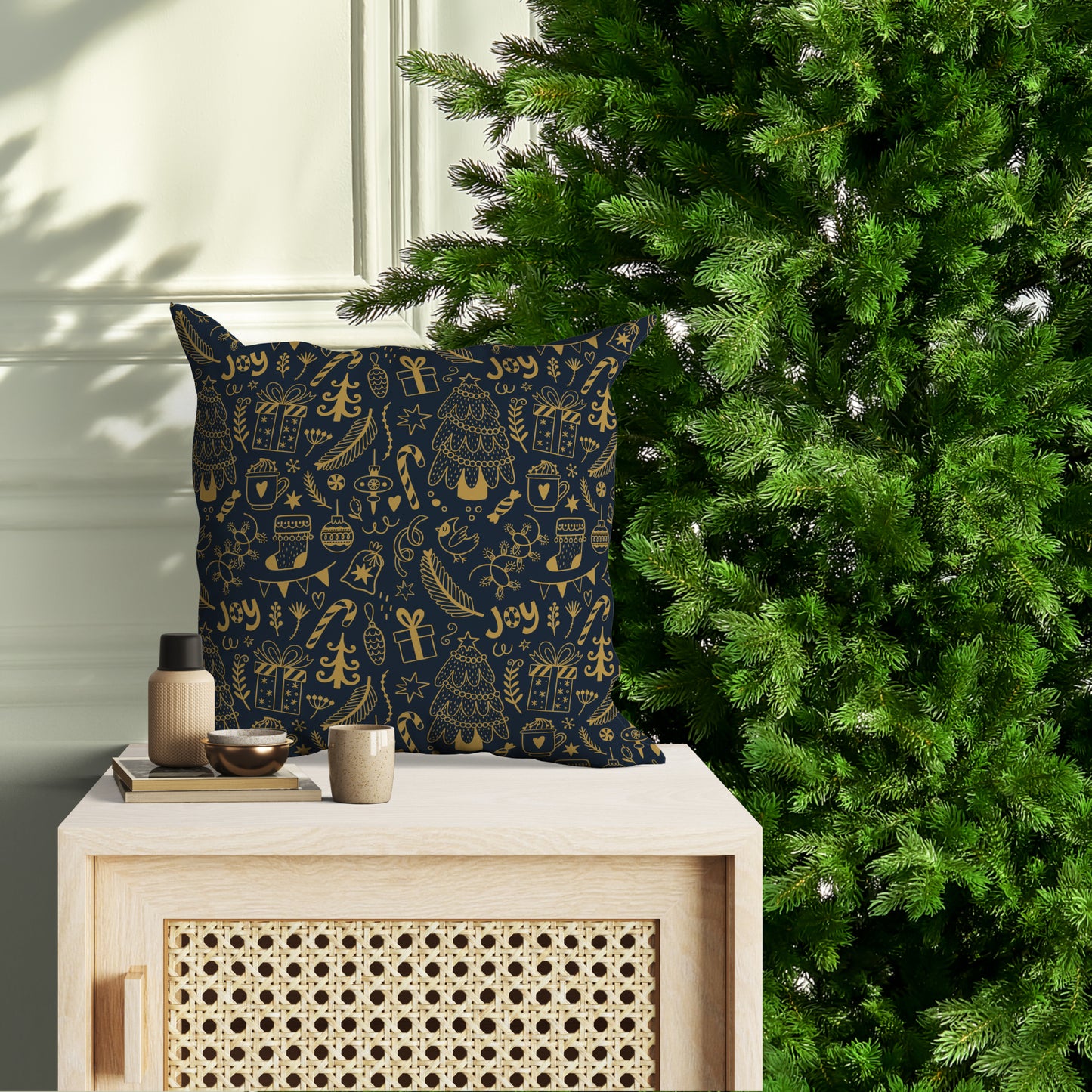 Christmas Pillow- navy and gold- Soft Or Linen