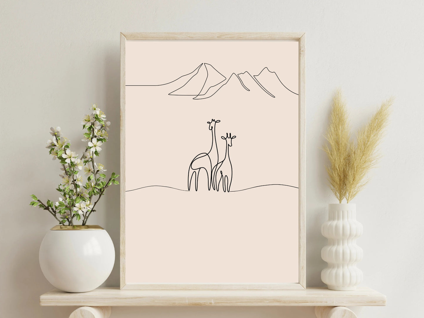 Two Giraffes-Animal Line Art Drawing- Gender neutral