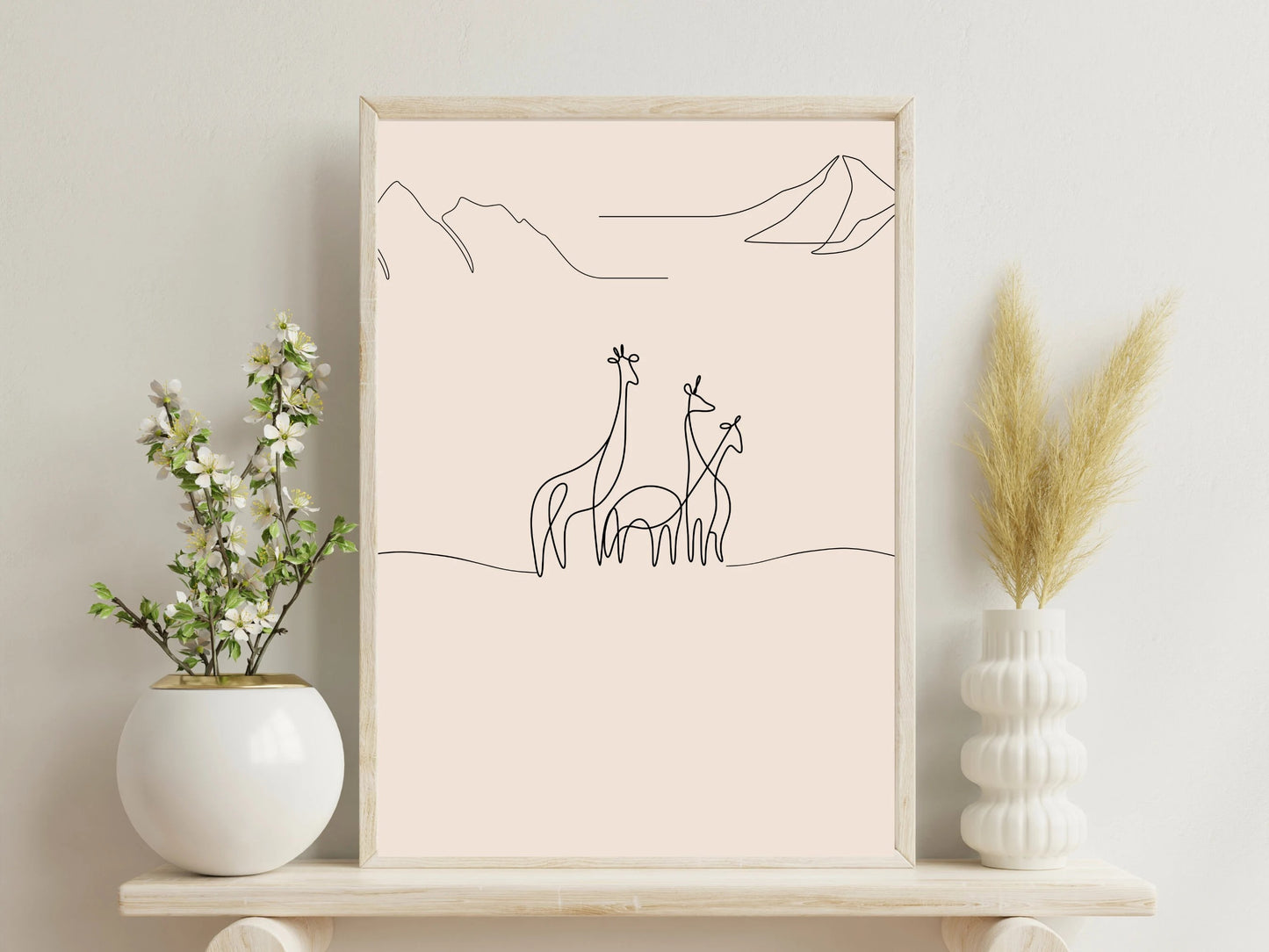 Three Giraffes-Animal Line Art Drawing, wildlife art- Gender neutral