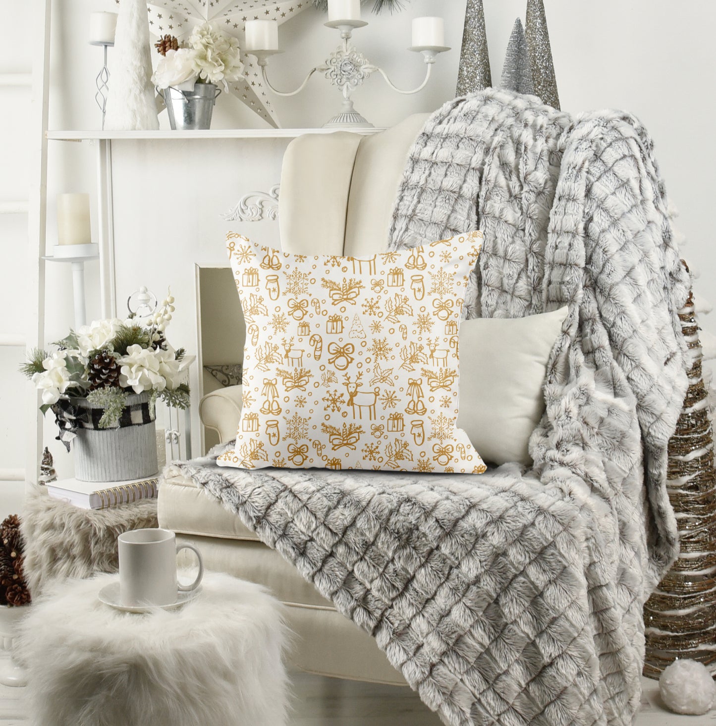 Neutral Christmas pillow- Raindeer- mistletoe-candy cane- Soft Or Linen