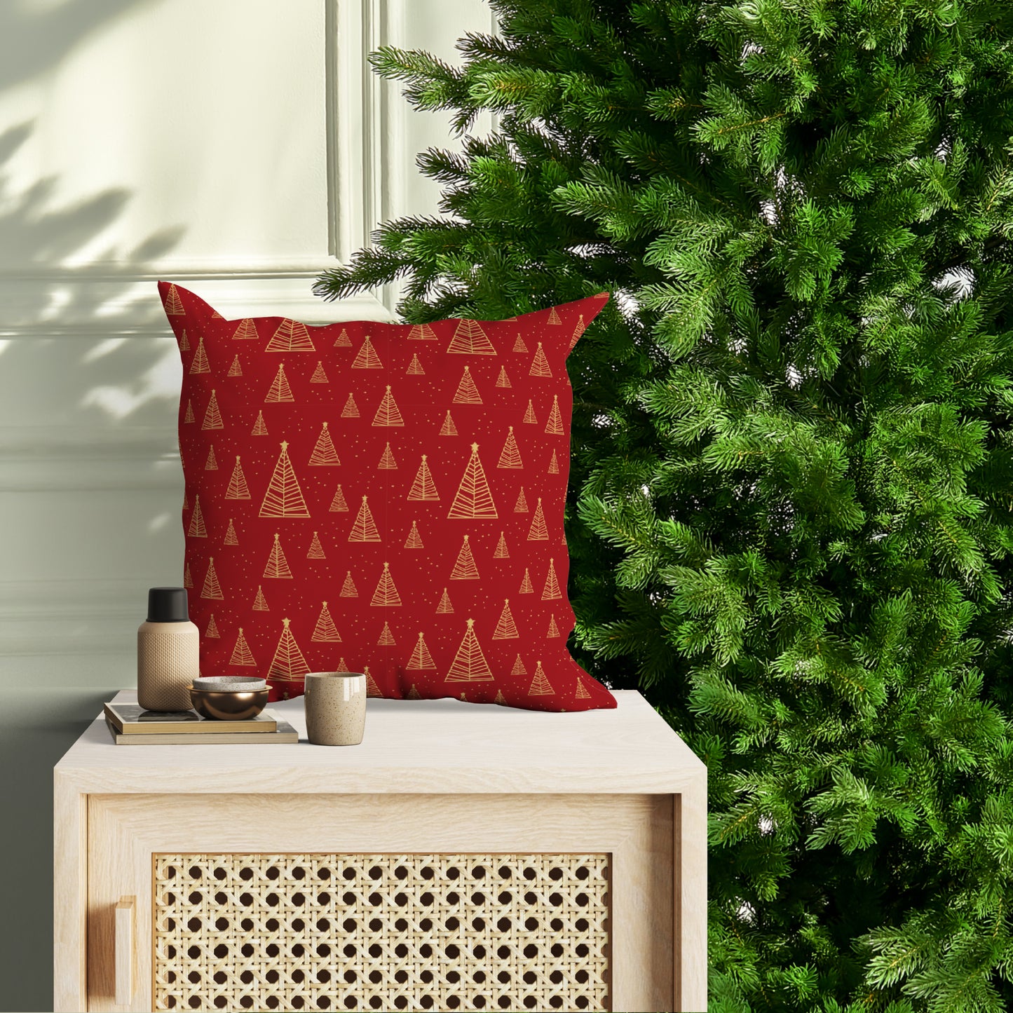Red Christmas pillow- trees- Soft Or Linen