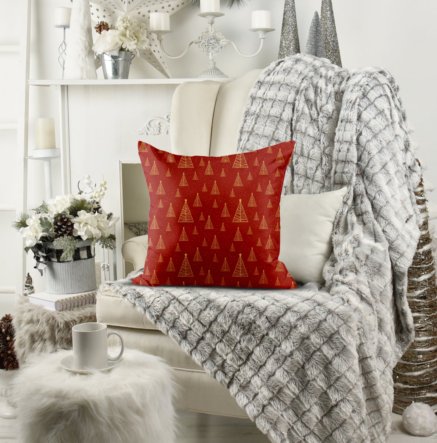 Red Christmas pillow- trees- Soft Or Linen