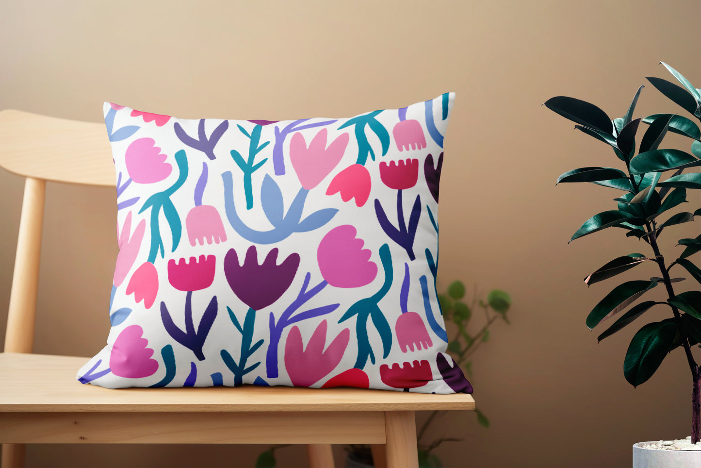 Cute Paper Cut Flowers and Leaves Pillow- Soft or Linen