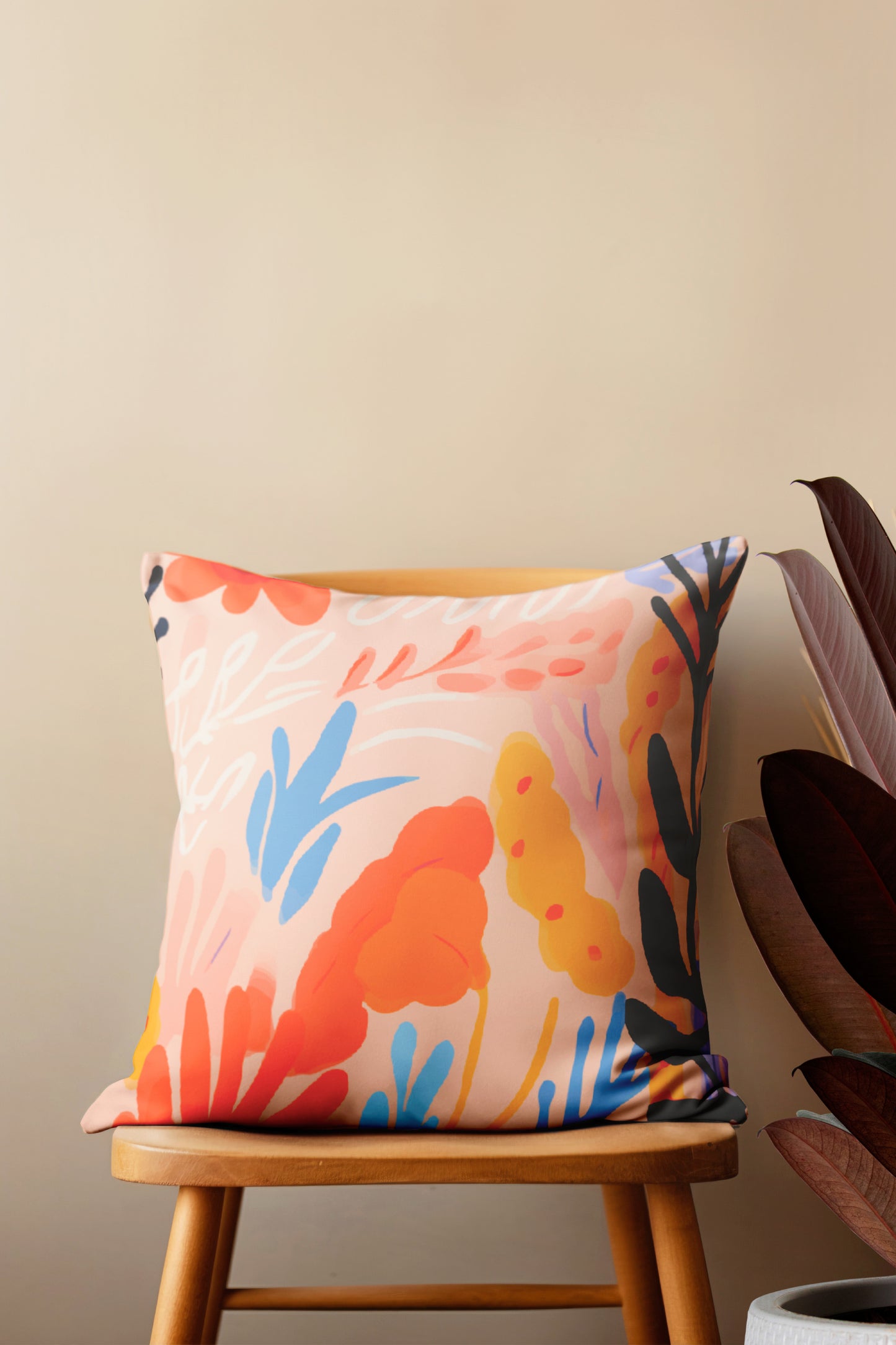 Hand Drawn Ethnic Bright Abstract Pillow- Soft or Linen