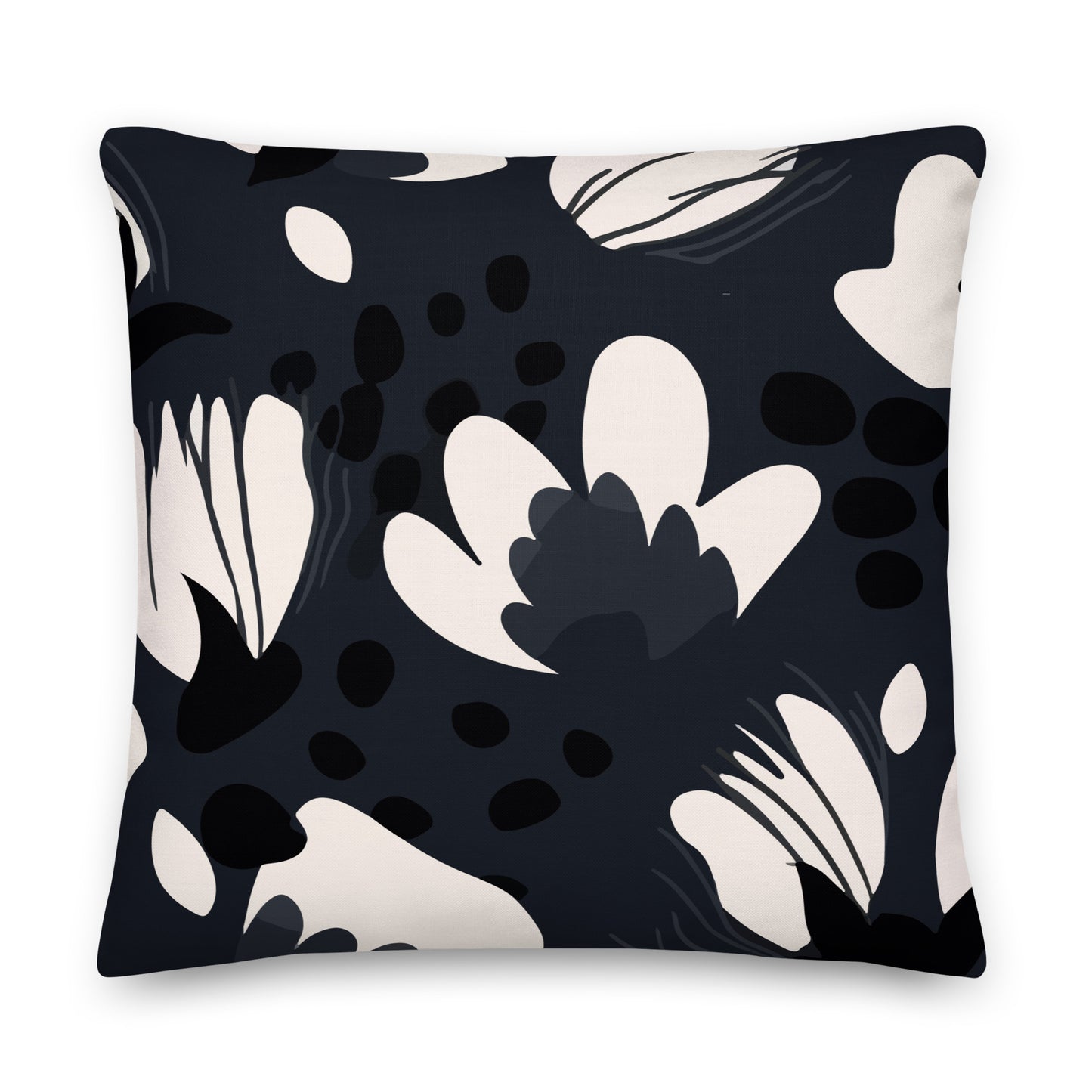 Black and Midnight Blue Floral Pillow- Soft or Linen