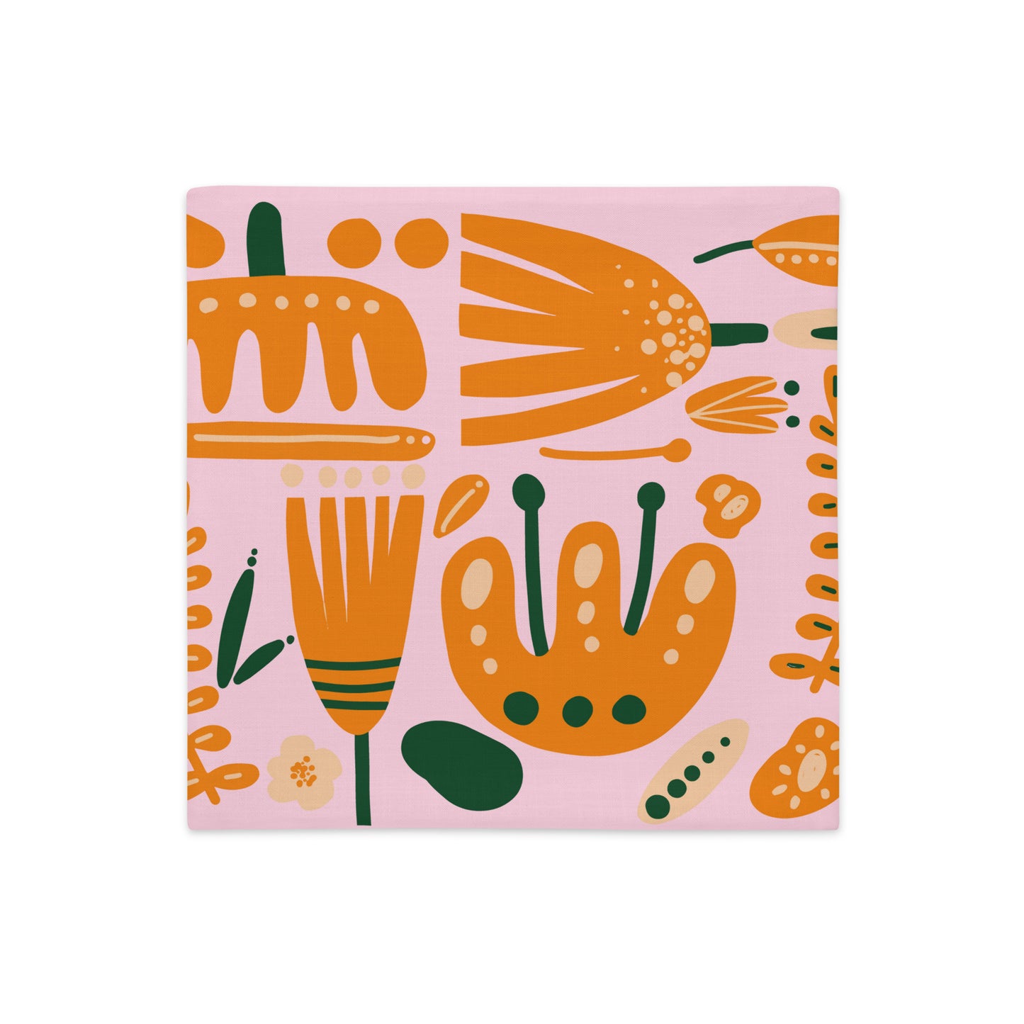 Floral Orange & Green on Pink Pillow- Soft or Linen