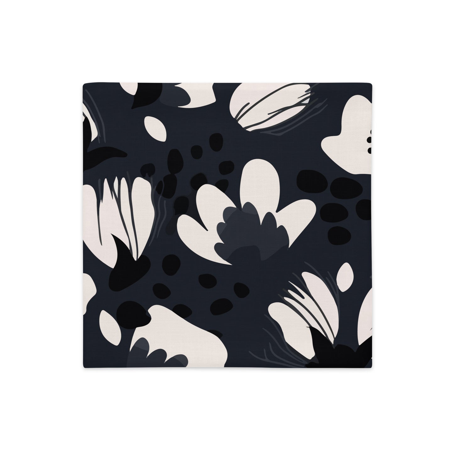 Black and Midnight Blue Floral Pillow- Soft or Linen