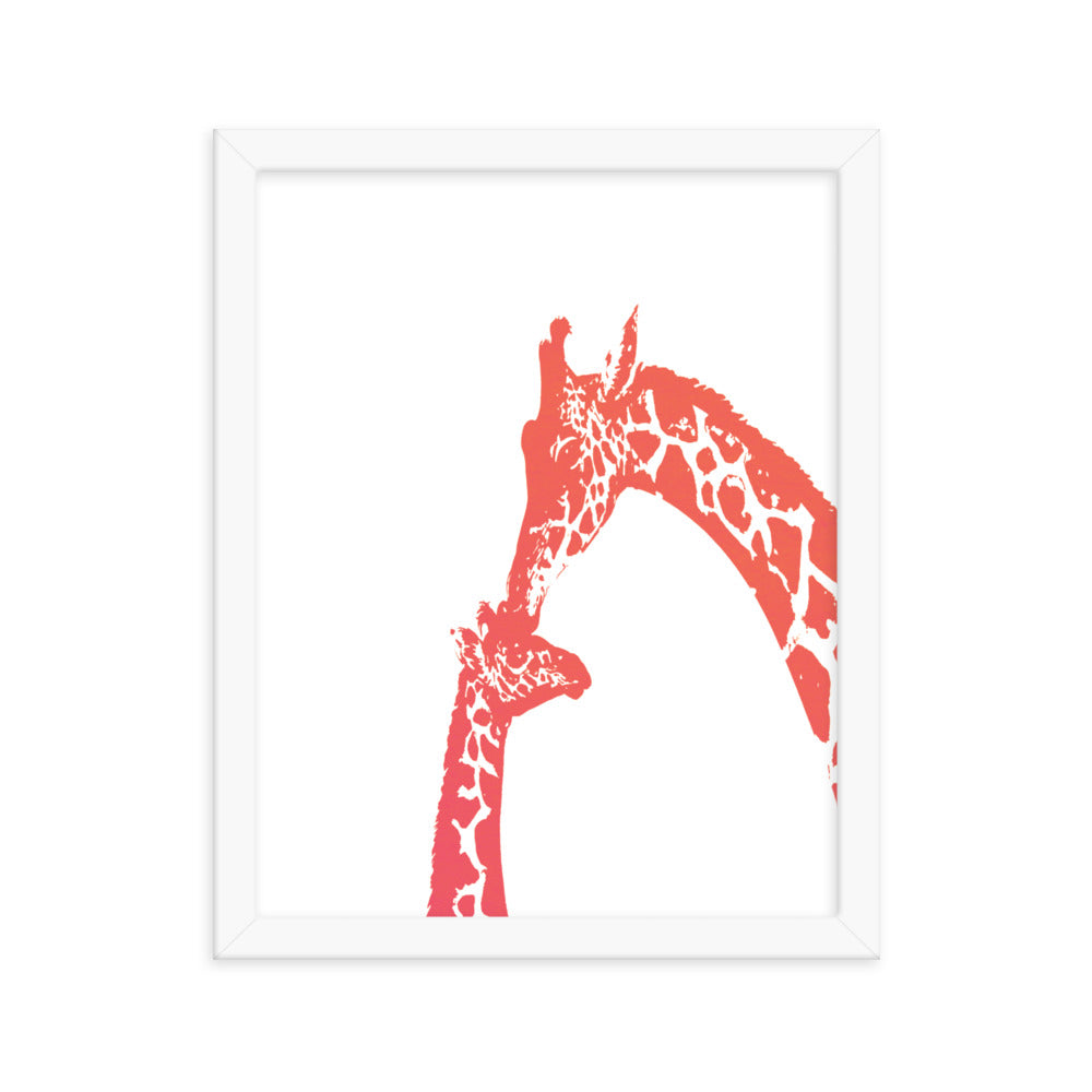 Orange giraffe kiss nursery wall art, mommy and baby giraffe- Framed or Unframed