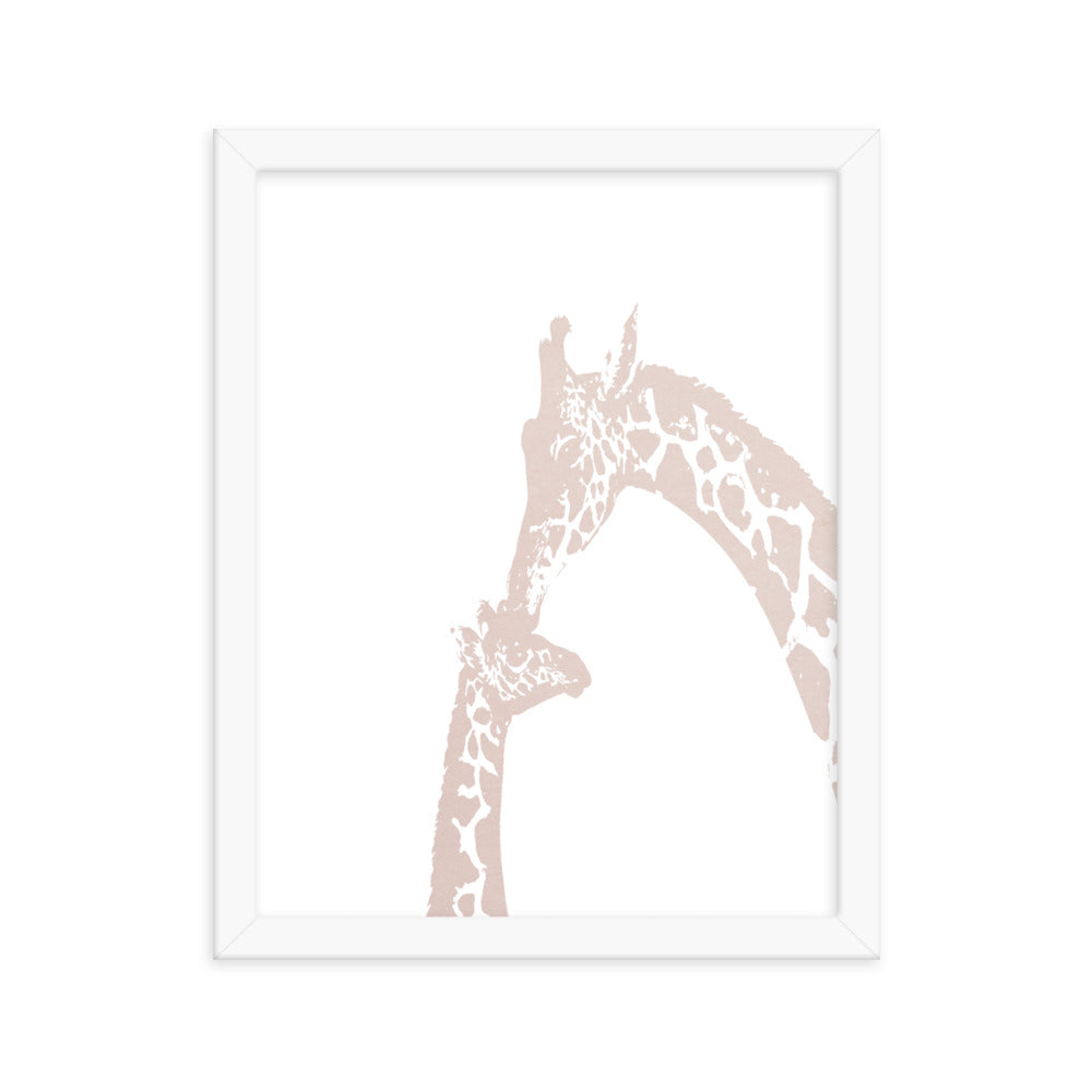 Neutral color giraffe kiss nursery wall art, mommy and baby giraffe- Framed or Unframed