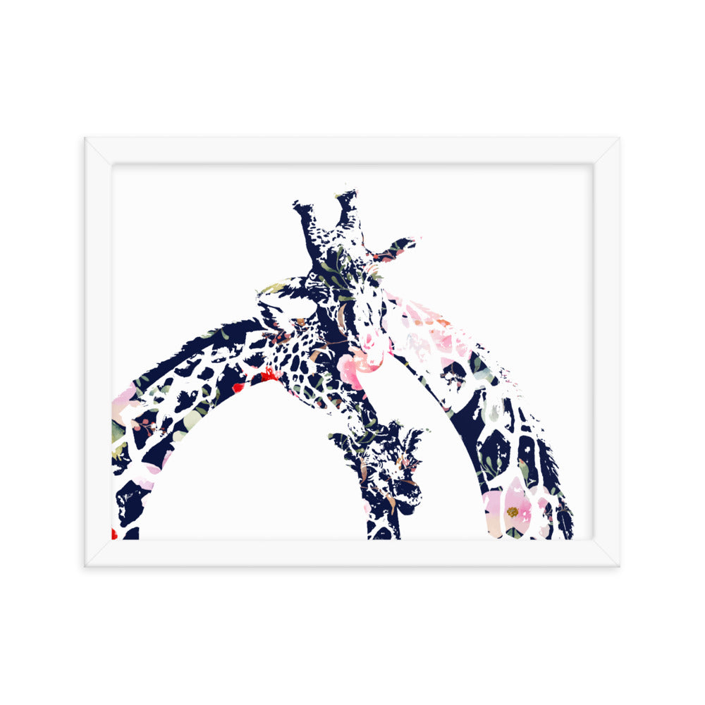 Giraffe family safari floral print- Framed