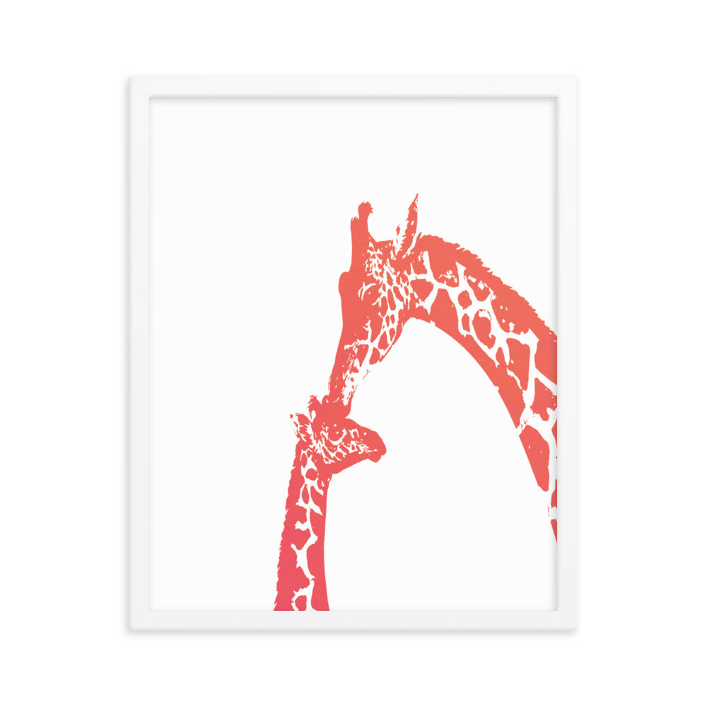 Orange giraffe kiss nursery wall art, mommy and baby giraffe- Framed or Unframed