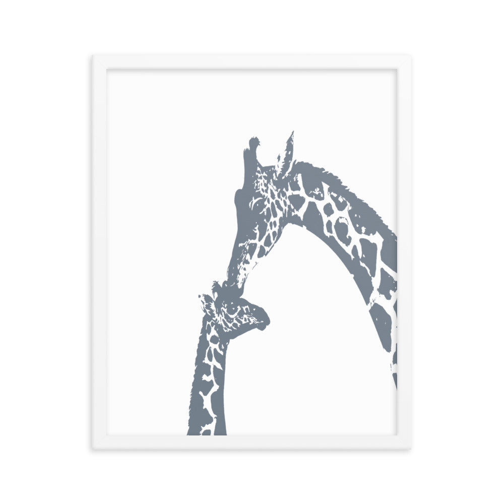 Gray giraffe kiss nursery wall art- Framed or Unframed