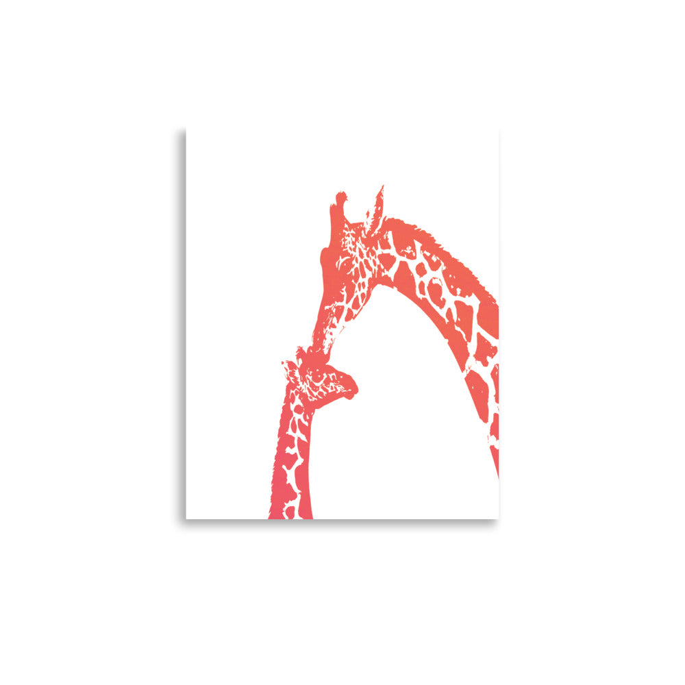 Orange giraffe kiss nursery wall art, mommy and baby giraffe- Framed or Unframed