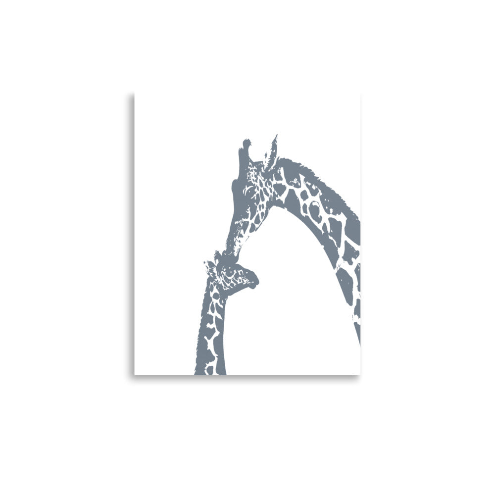 Gray giraffe kiss nursery wall art- Framed or Unframed