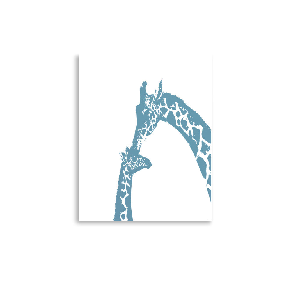 Blue giraffe kiss nursery wall art, mommy and baby giraffe- Framed or Unframed