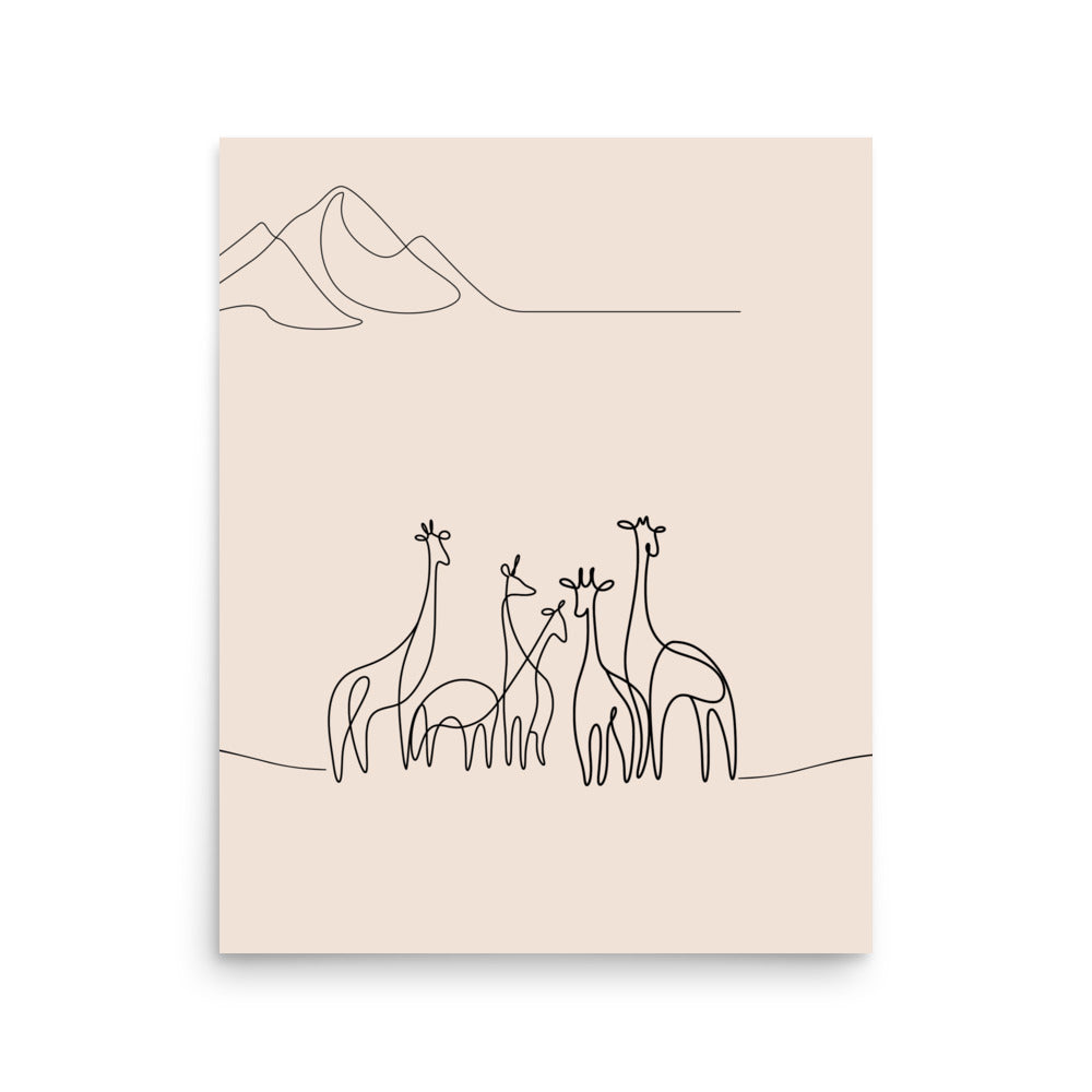 Five Giraffes-Animal Line Art Drawing, wildlife art- Gender neutral