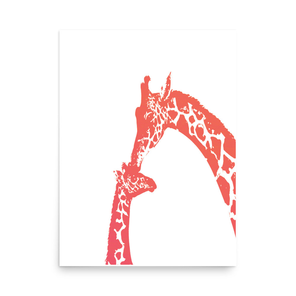 Orange giraffe kiss nursery wall art, mommy and baby giraffe- Framed or Unframed