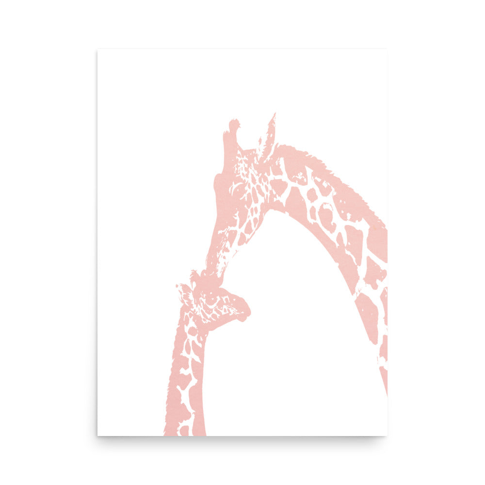 Pink giraffe kiss nursery wall art, mommy and baby giraffe- Framed or Unframed