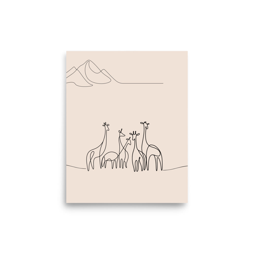 Five Giraffes-Animal Line Art Drawing, wildlife art- Gender neutral