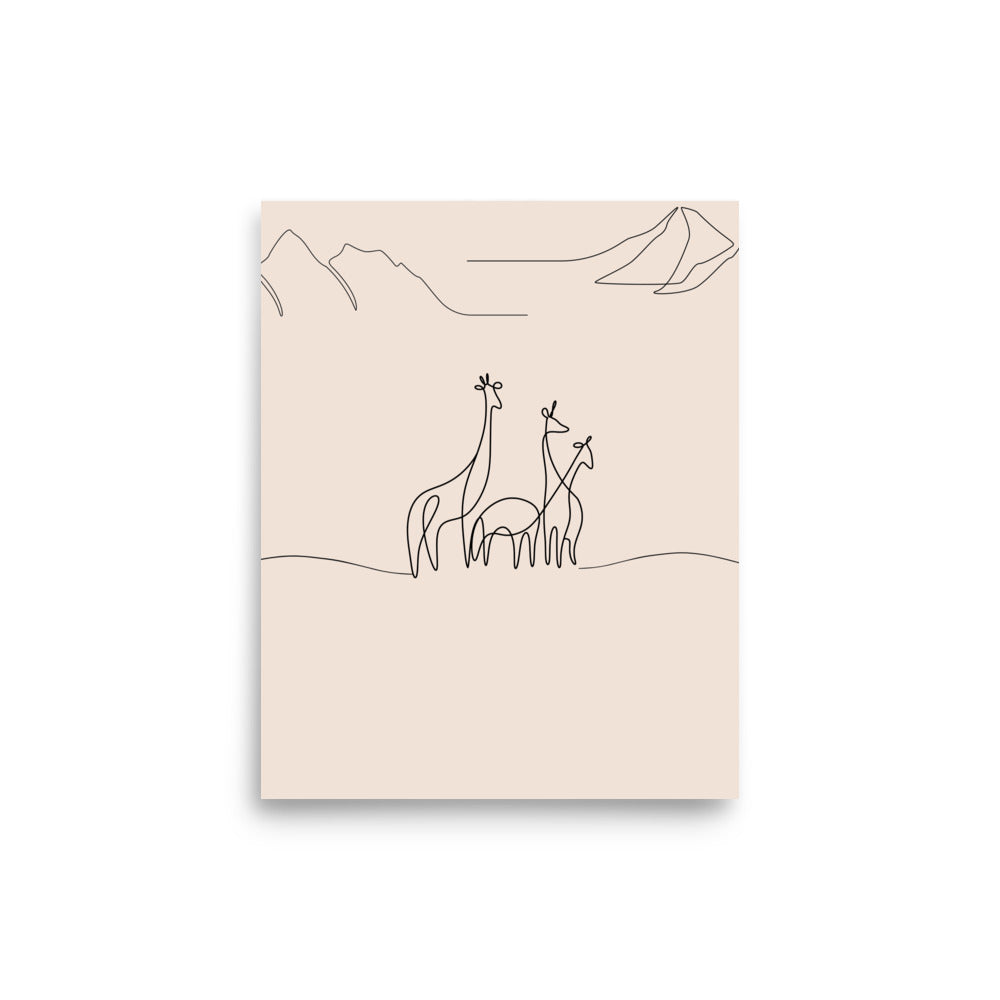 Three Giraffes-Animal Line Art Drawing, wildlife art- Gender neutral