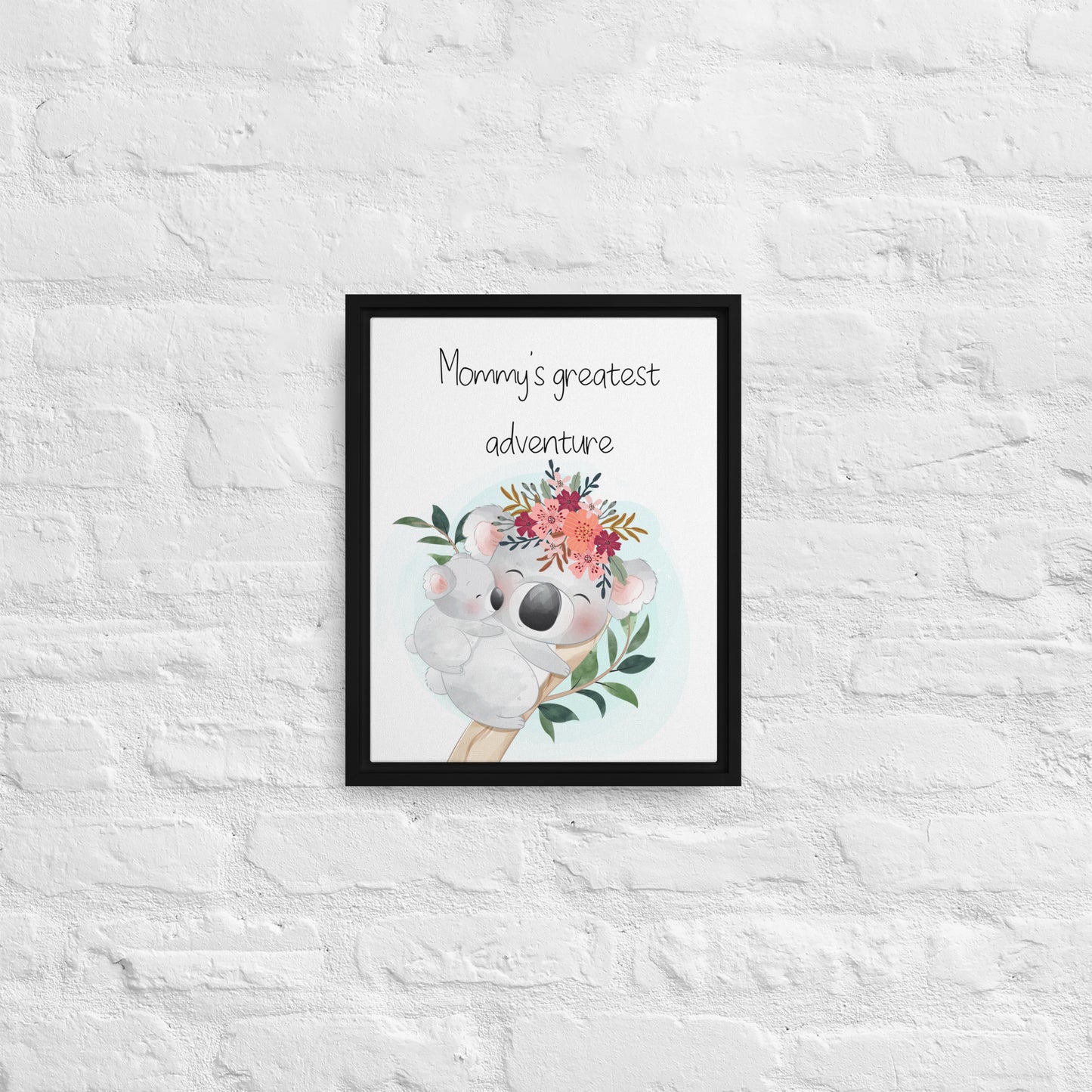 Koala with flower crown Australian nursery framed canvas