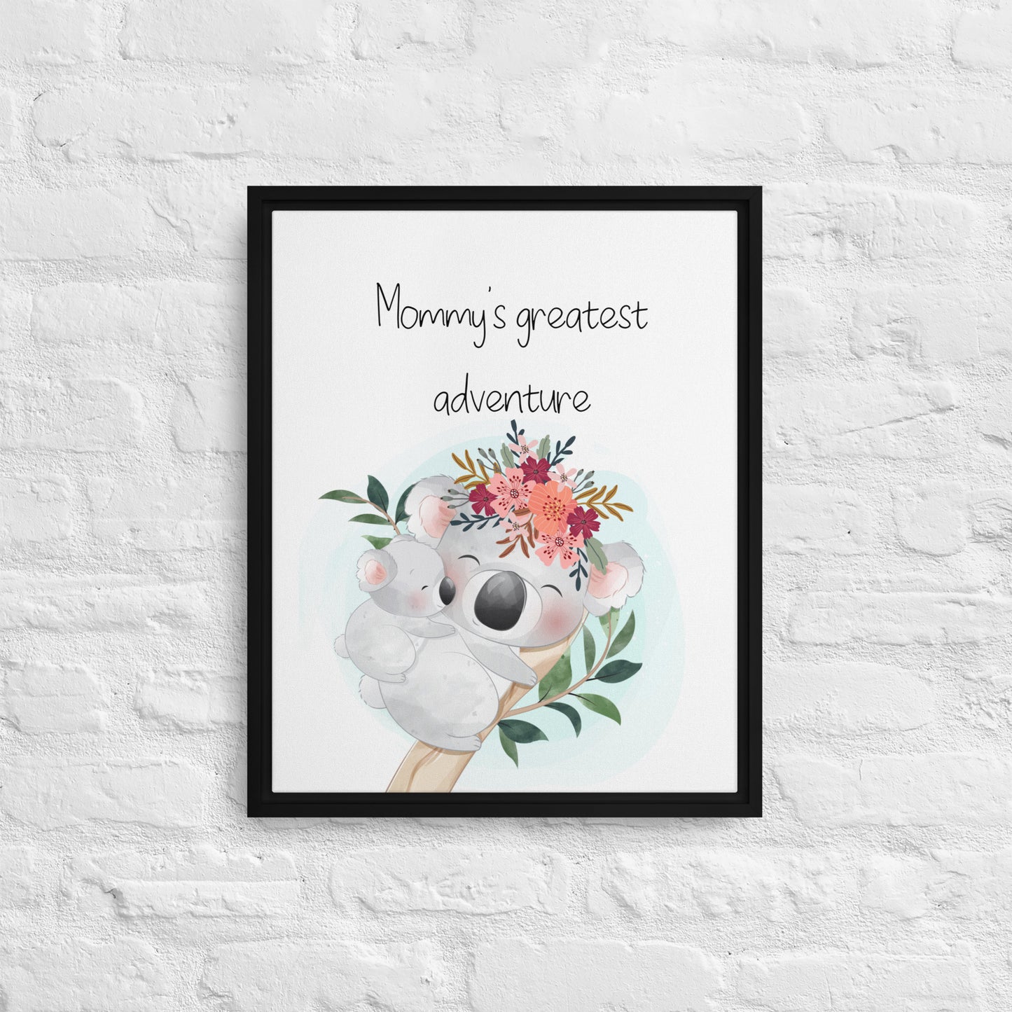 Koala with flower crown Australian nursery framed canvas
