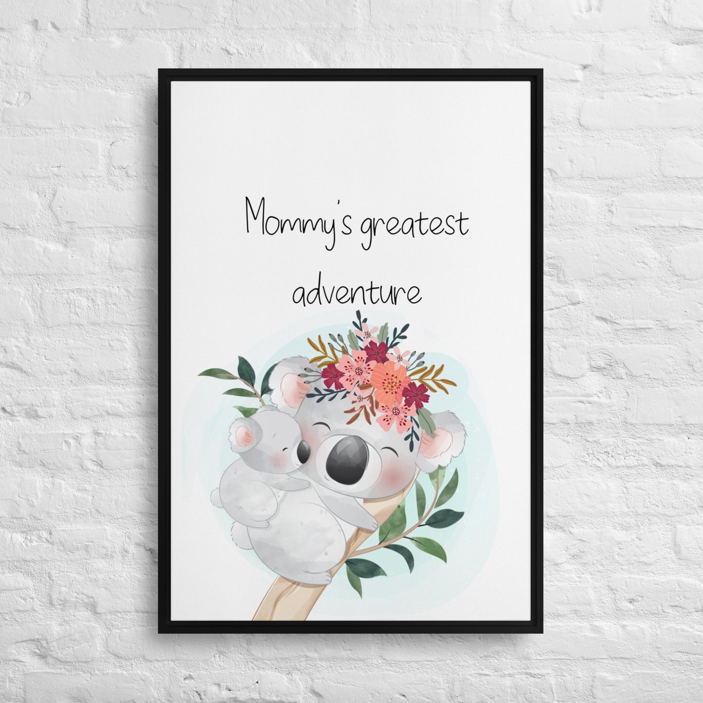 Koala with flower crown Australian nursery framed canvas