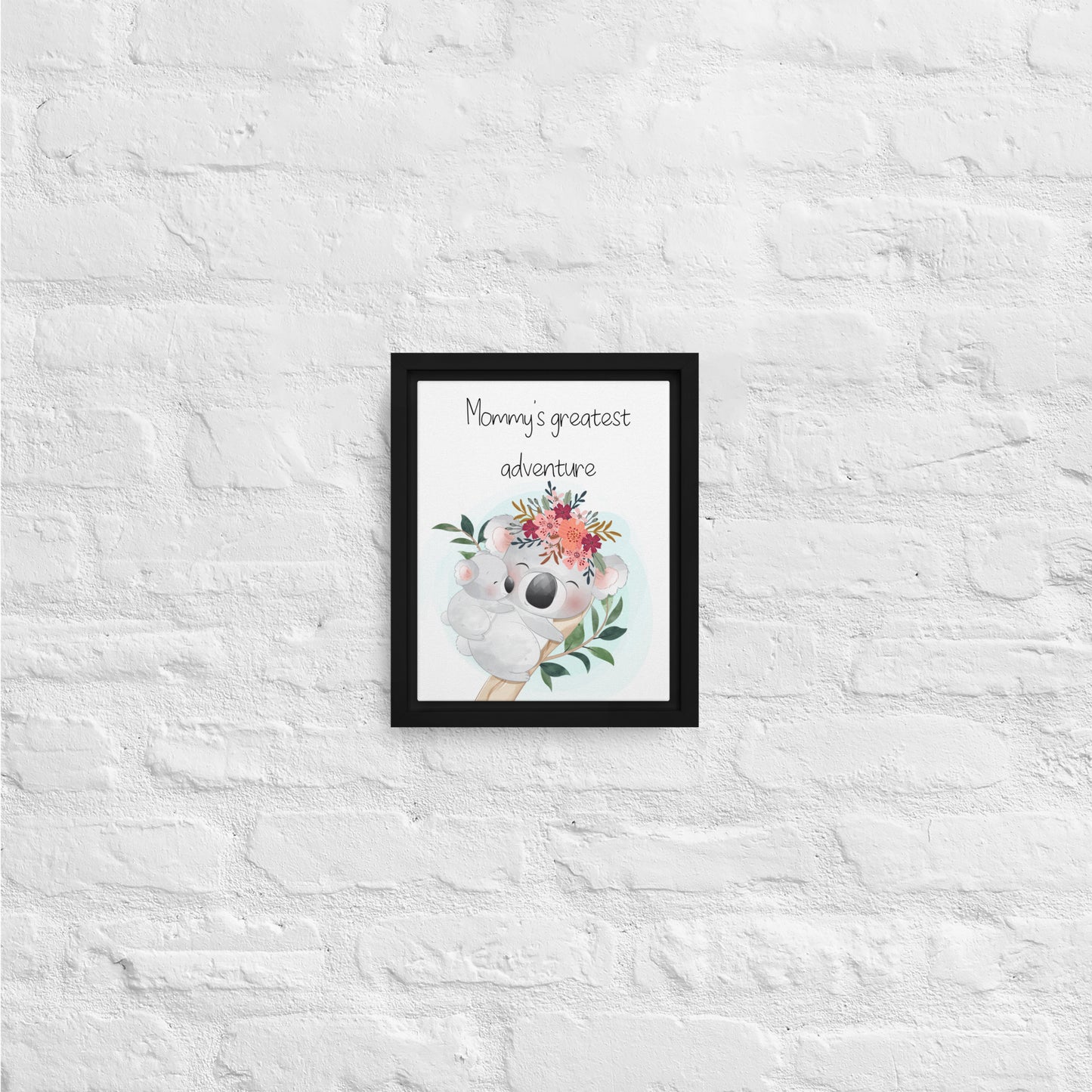 Koala with flower crown Australian nursery framed canvas