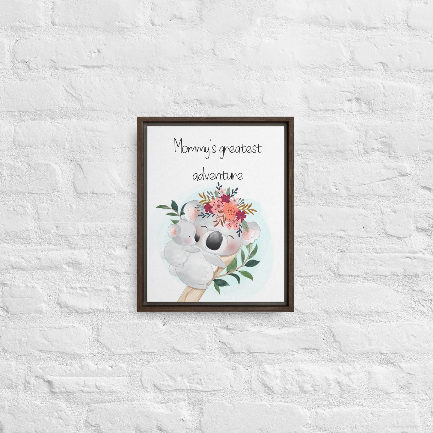 Koala with flower crown Australian nursery framed canvas
