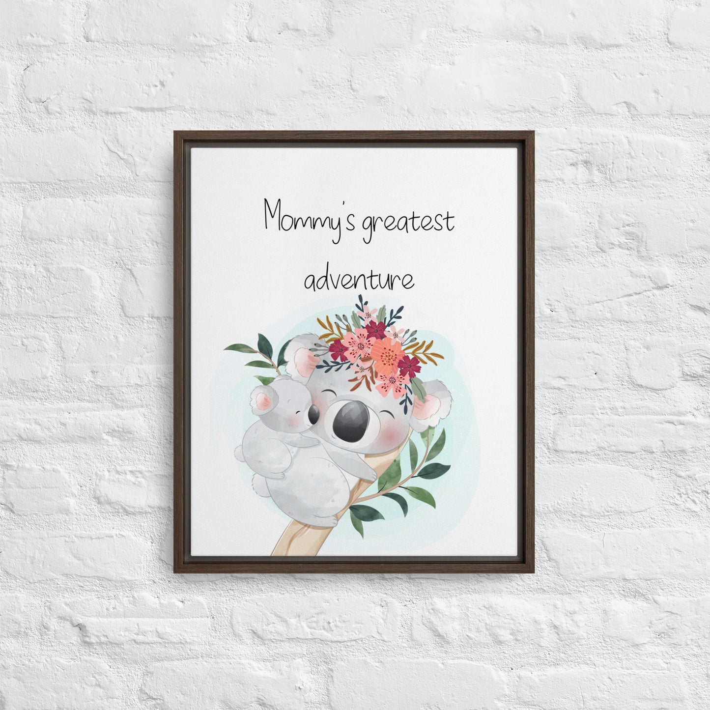 Koala with flower crown Australian nursery framed canvas