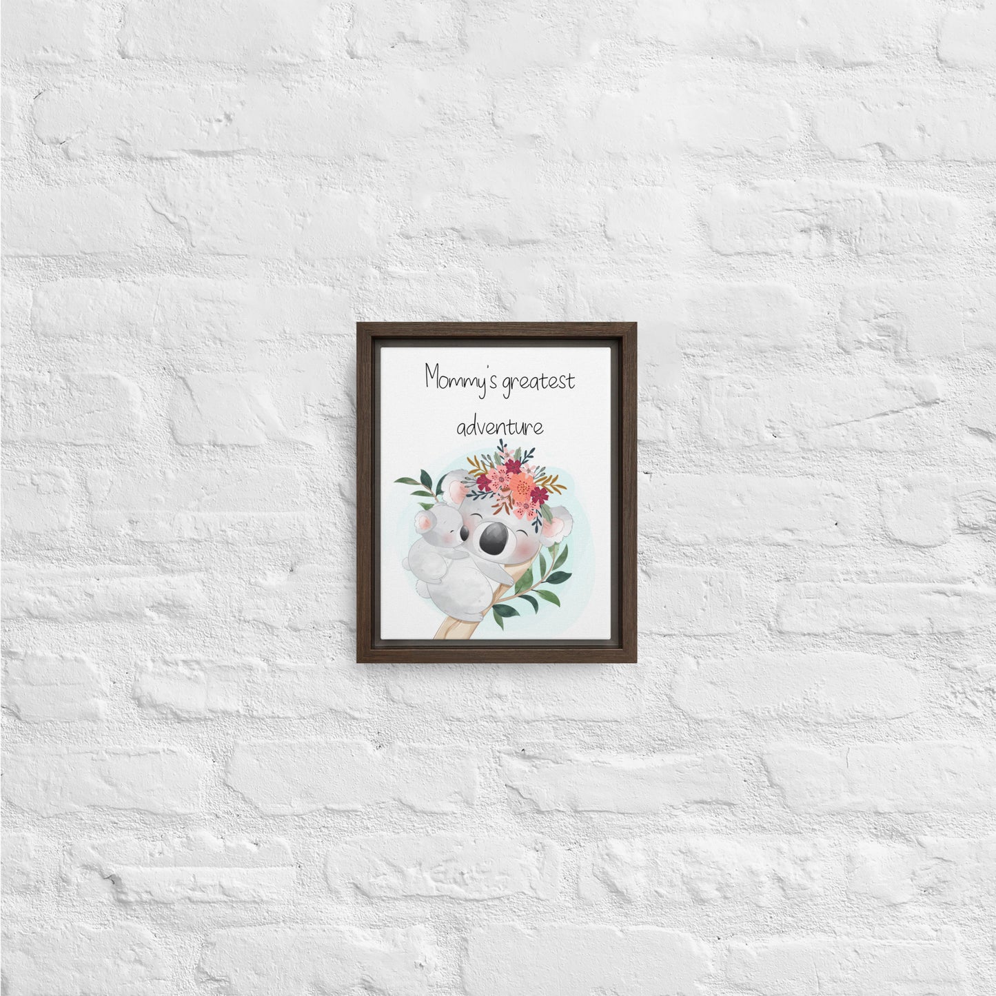 Koala with flower crown Australian nursery framed canvas
