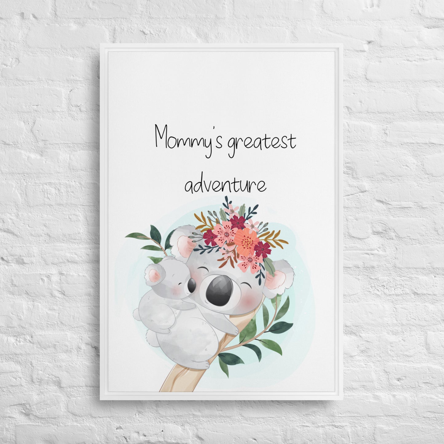 Koala with flower crown Australian nursery framed canvas