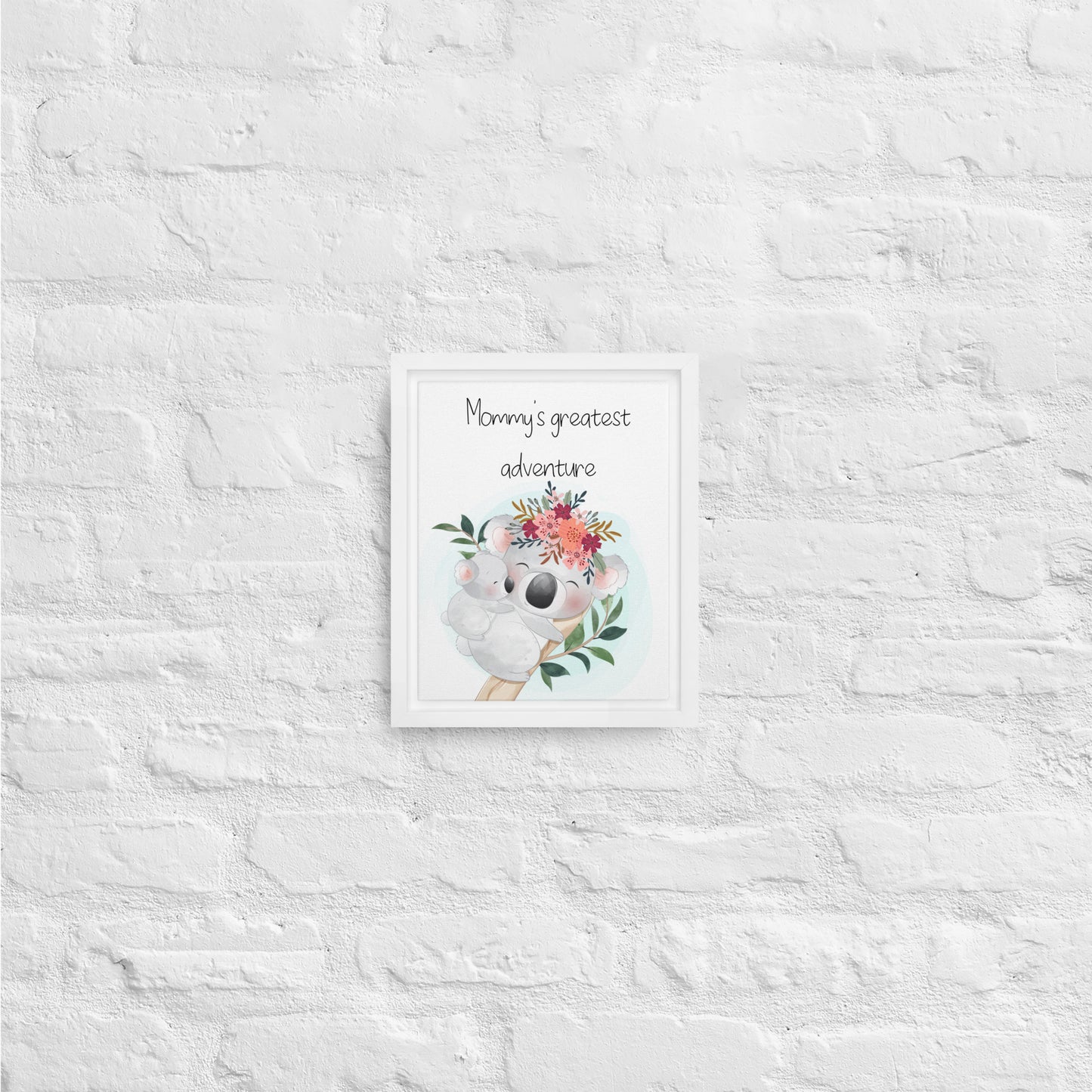 Koala with flower crown Australian nursery framed canvas