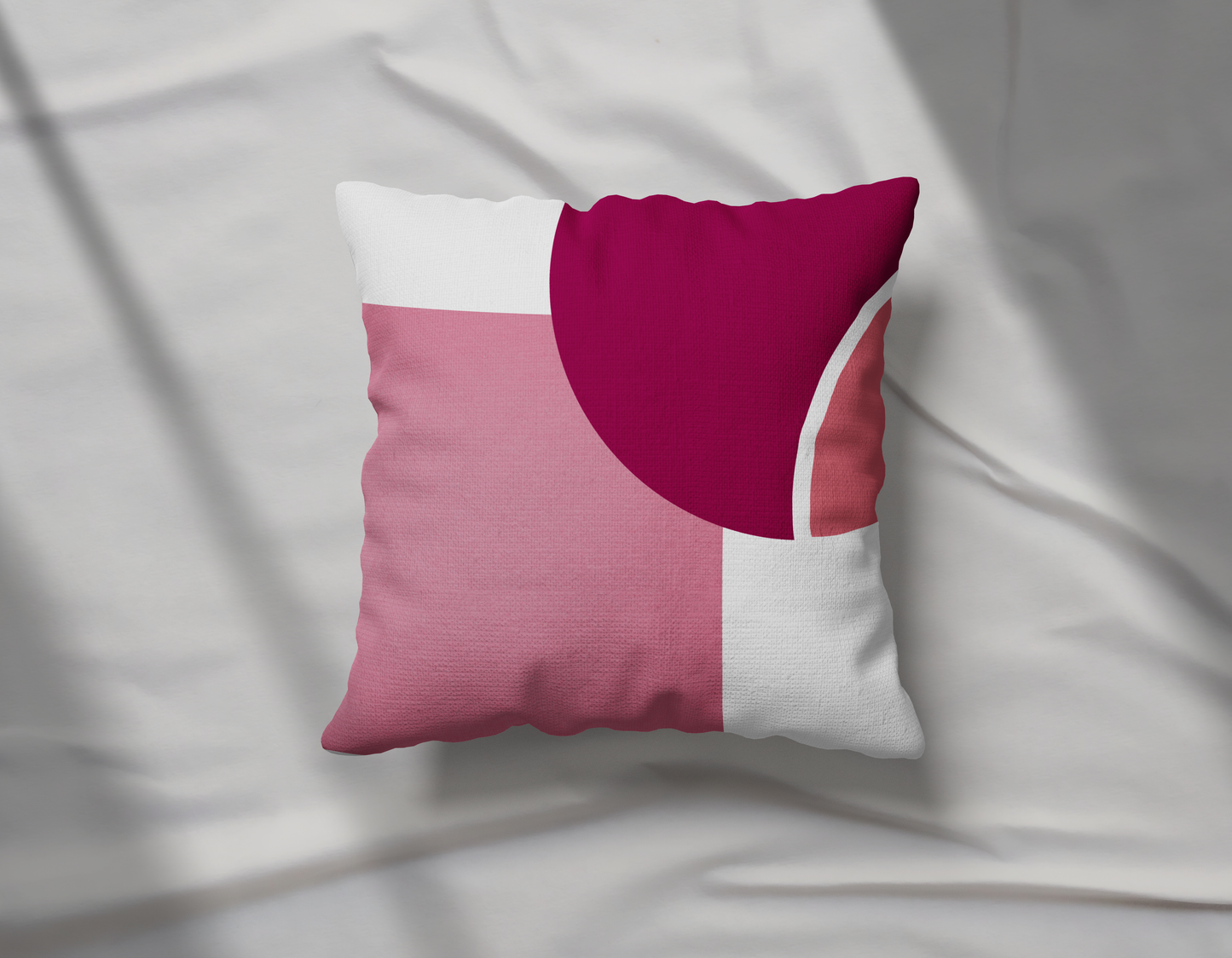 Pink and White Color Block Pillow- Soft of Linen