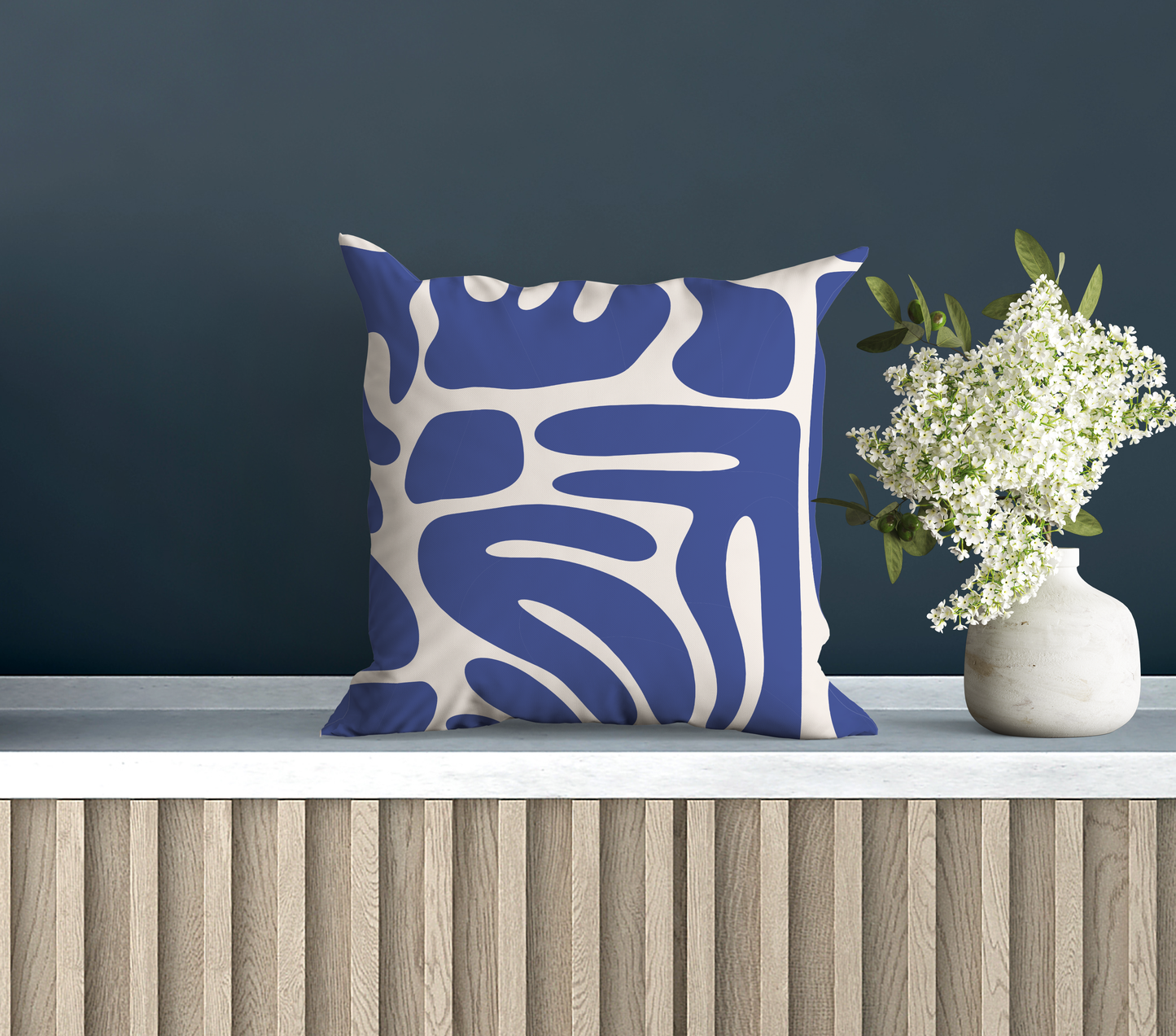 Artistic Blue & White Iconic Pillow- Soft or Linen