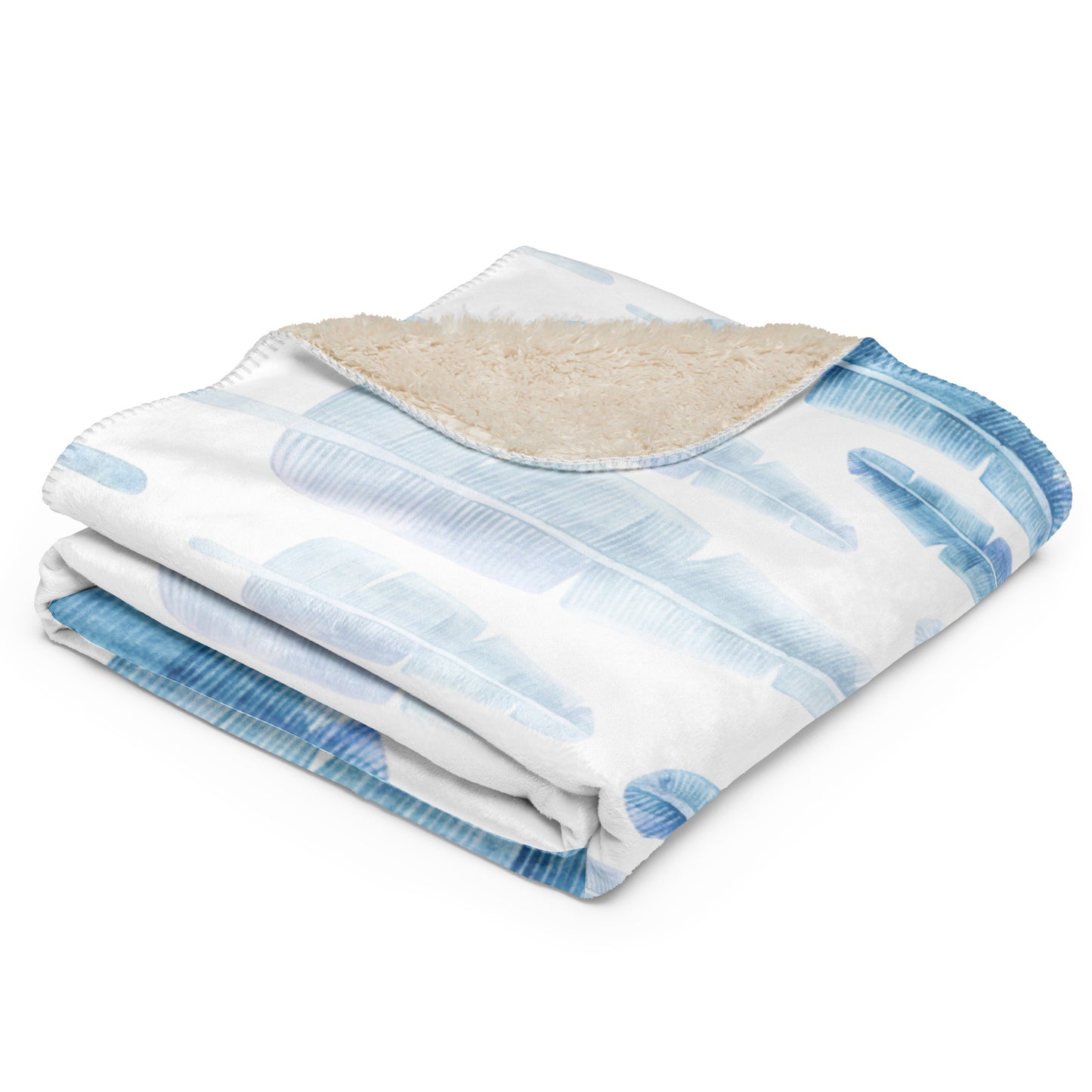 Blue tropical leaves sherpa blanket