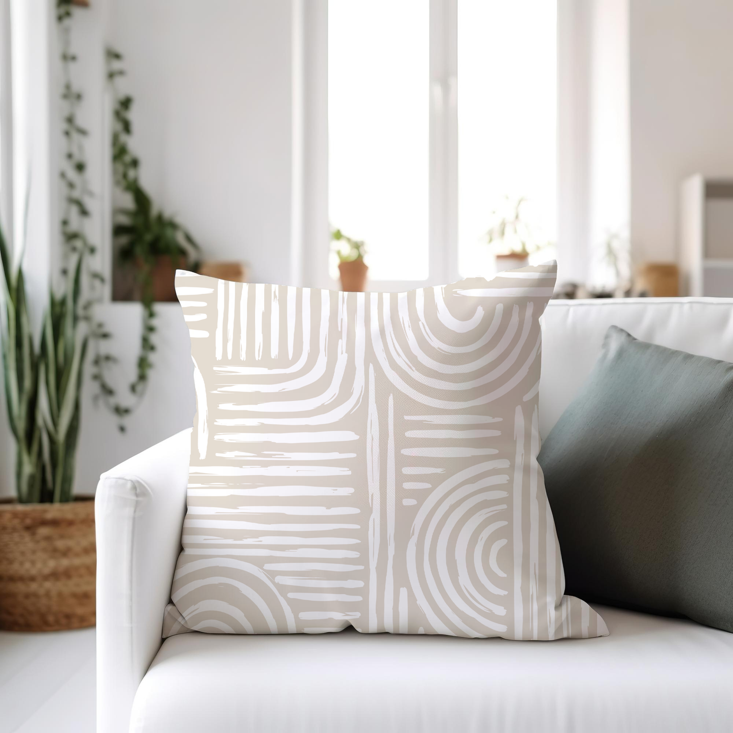 Beige and White Boho Pillow