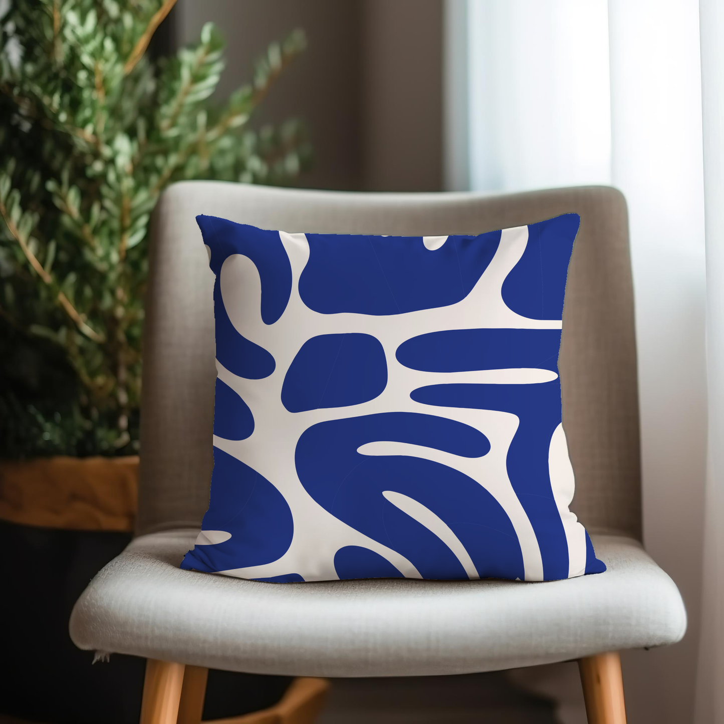 Artistic Blue & White Iconic Pillow- Soft or Linen