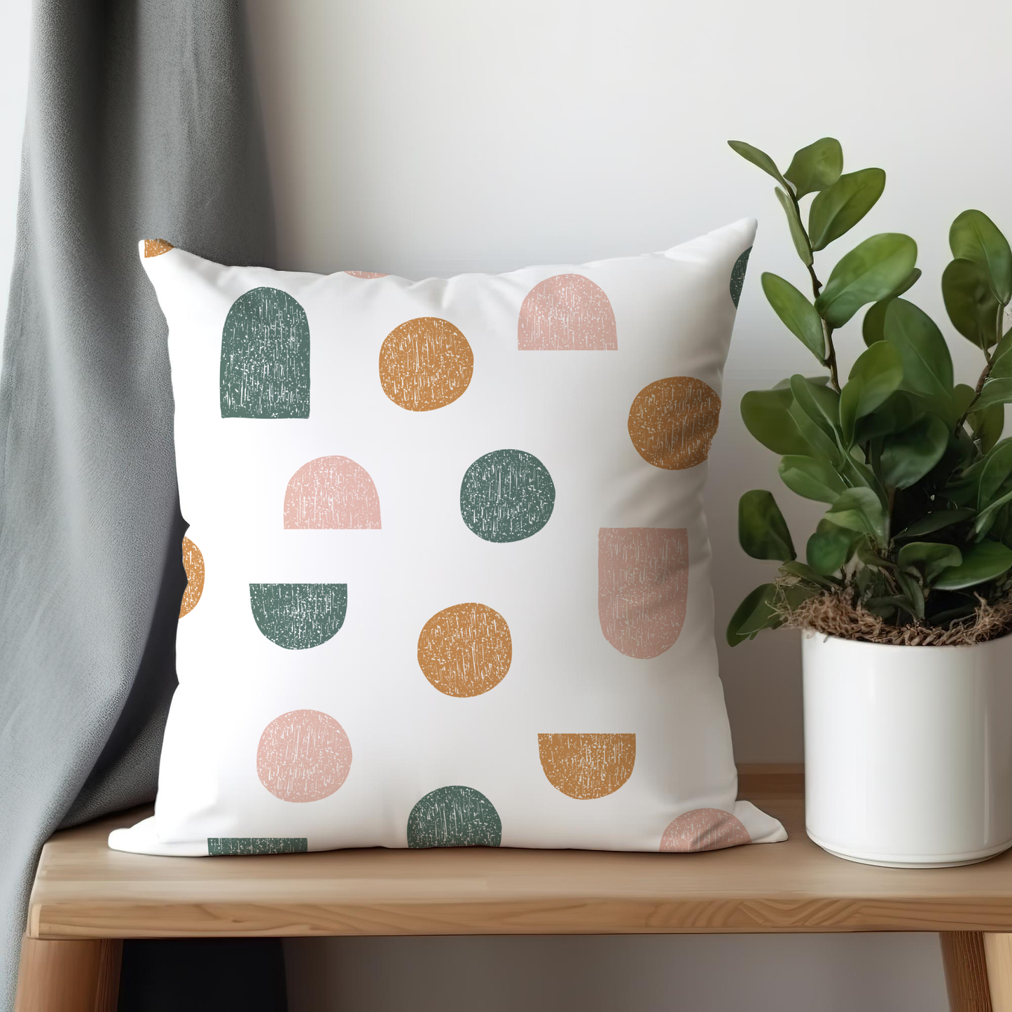 Neutral Color Circles and Semi-circles Pillow