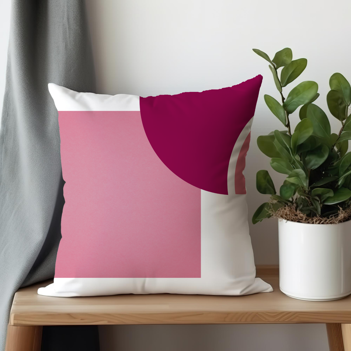 Pink and White Color Block Pillow- Soft of Linen