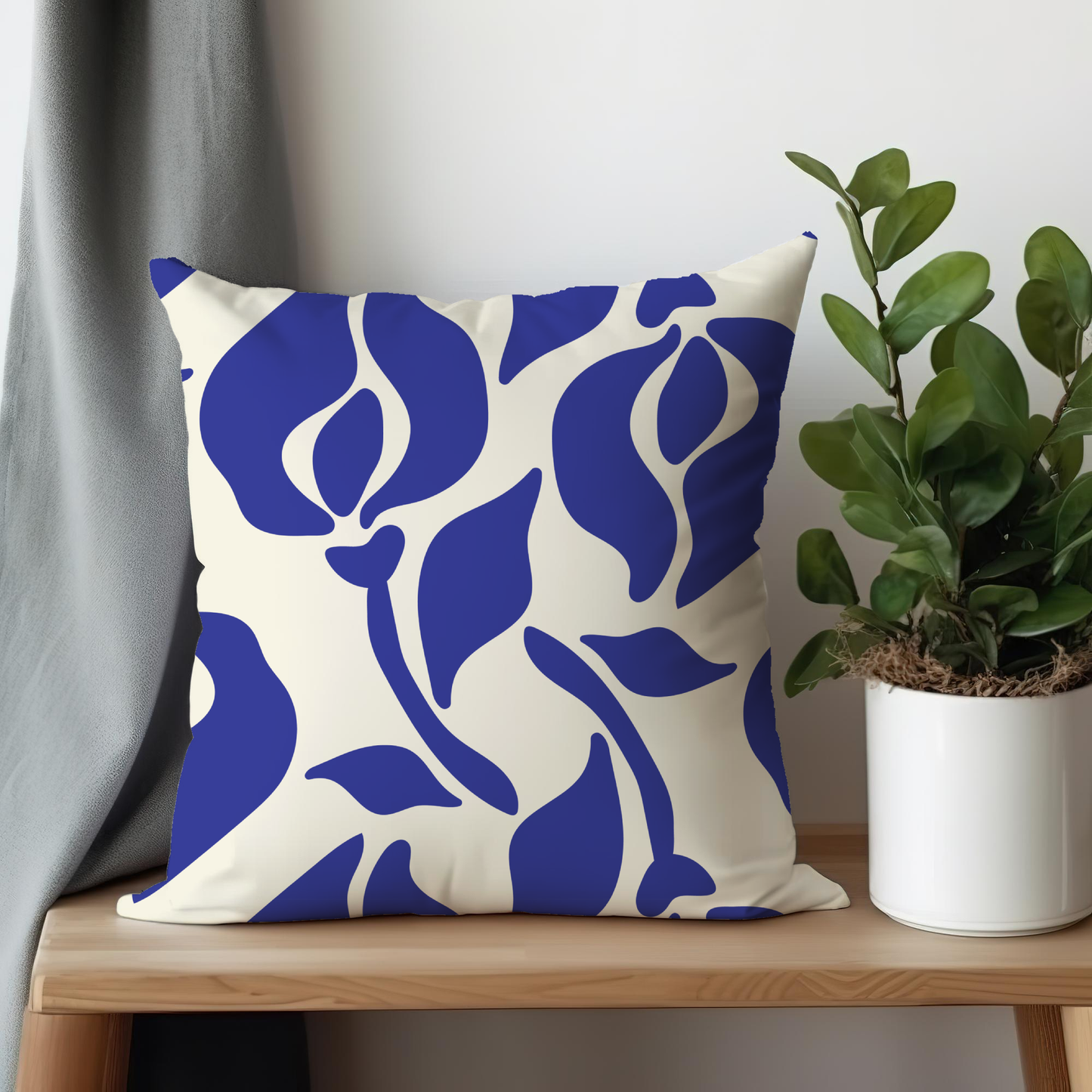 Retro Blue Abstract Floral Pillow Soft or Linen