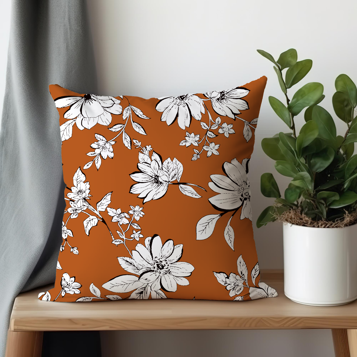 Zesty Orange Floral Pillow - Soft or Linen