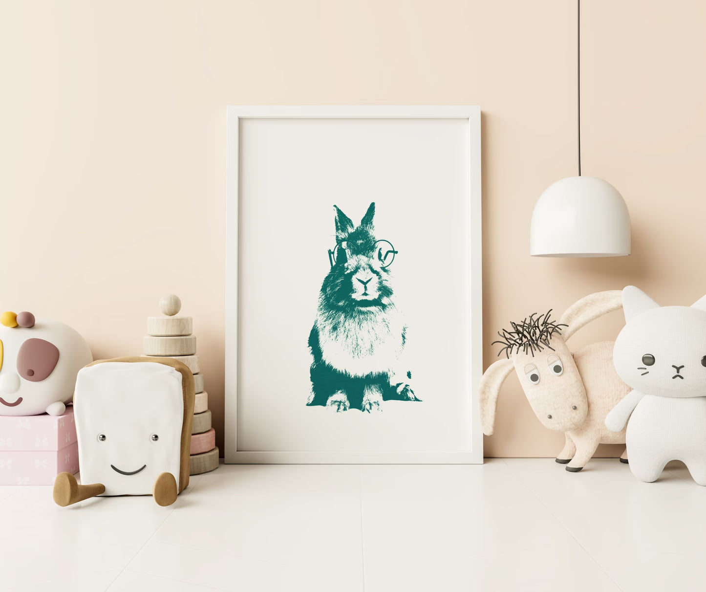 Green woodland animal wall art, bunny nursery wall art décor- Print Only