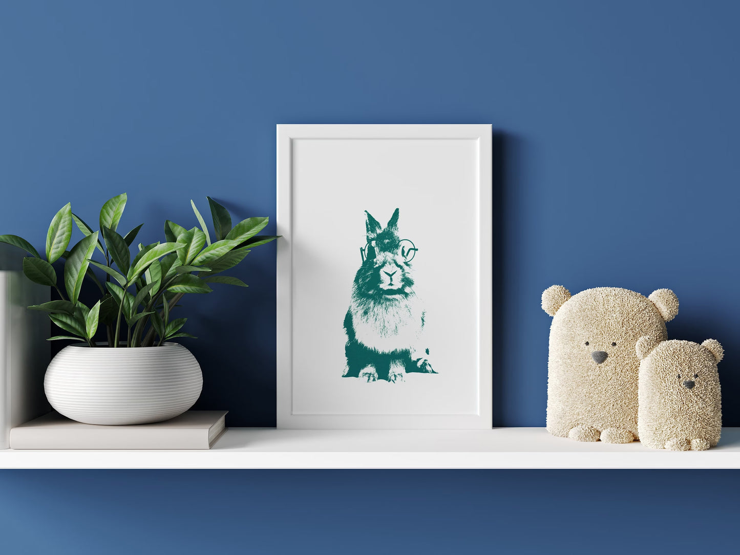 Green woodland animal wall art, bunny nursery wall art décor- Print Only