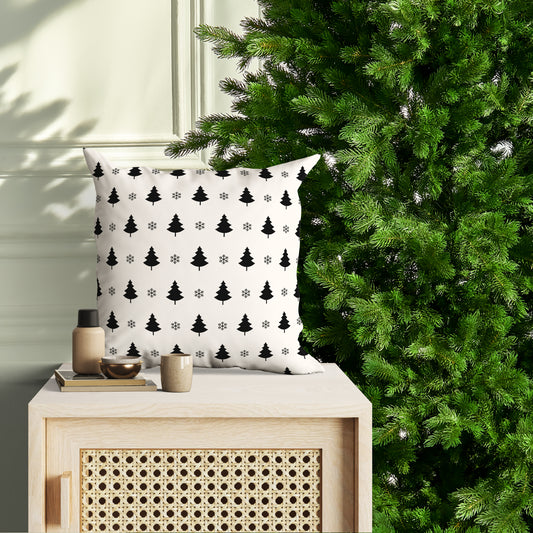 Christmas Pillow- black and white trees and snowflakes- Soft Or Linen