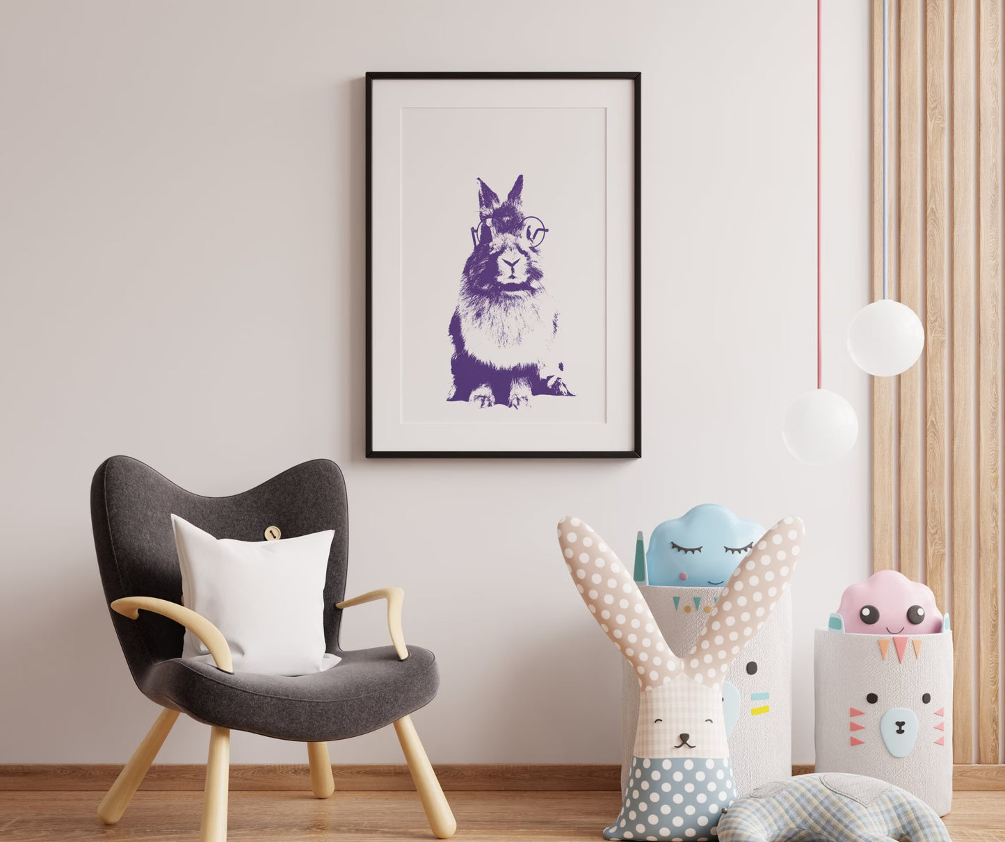 Purple woodland animal wall art, bunny nursery wall art décor-Print Only