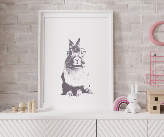 Nerd bunny, woodland animal wall art- Print Only