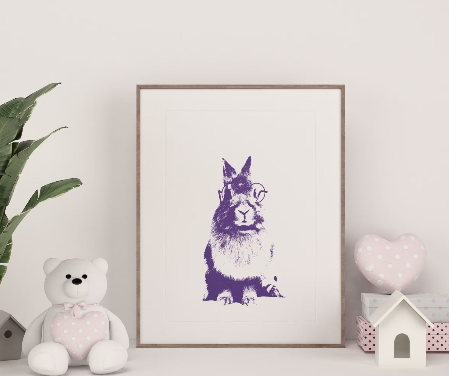 Purple woodland animal wall art, bunny nursery wall art décor-Print Only